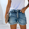 Women's High-waisted Summer Shorts with Folded Hem | Button Closure