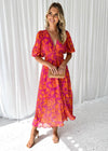 Fiorina – Elegant V-Neck Puff Sleeve Midi Dress