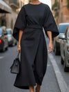 Valencia – Structured A-Line Midi Dress with Belted Waist