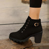 Women's Fashionable Ankle Boots with Buckle and Side Zipper | Chunky Heels
